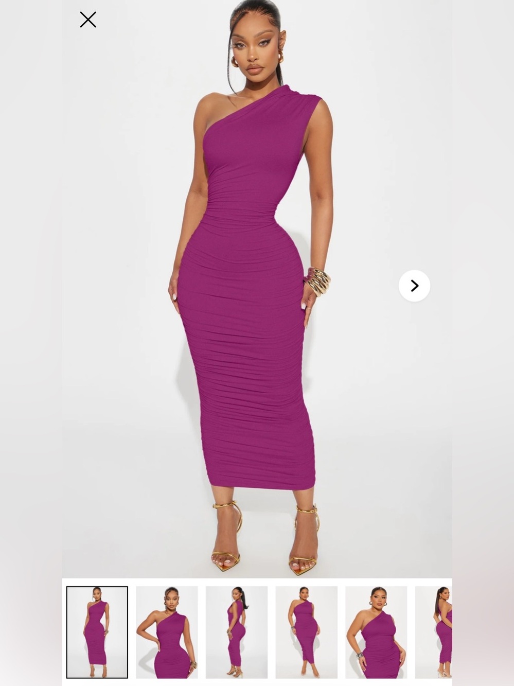 Fashion Nova One-Shoulder Ruched Midi Dress - Magenta Purple